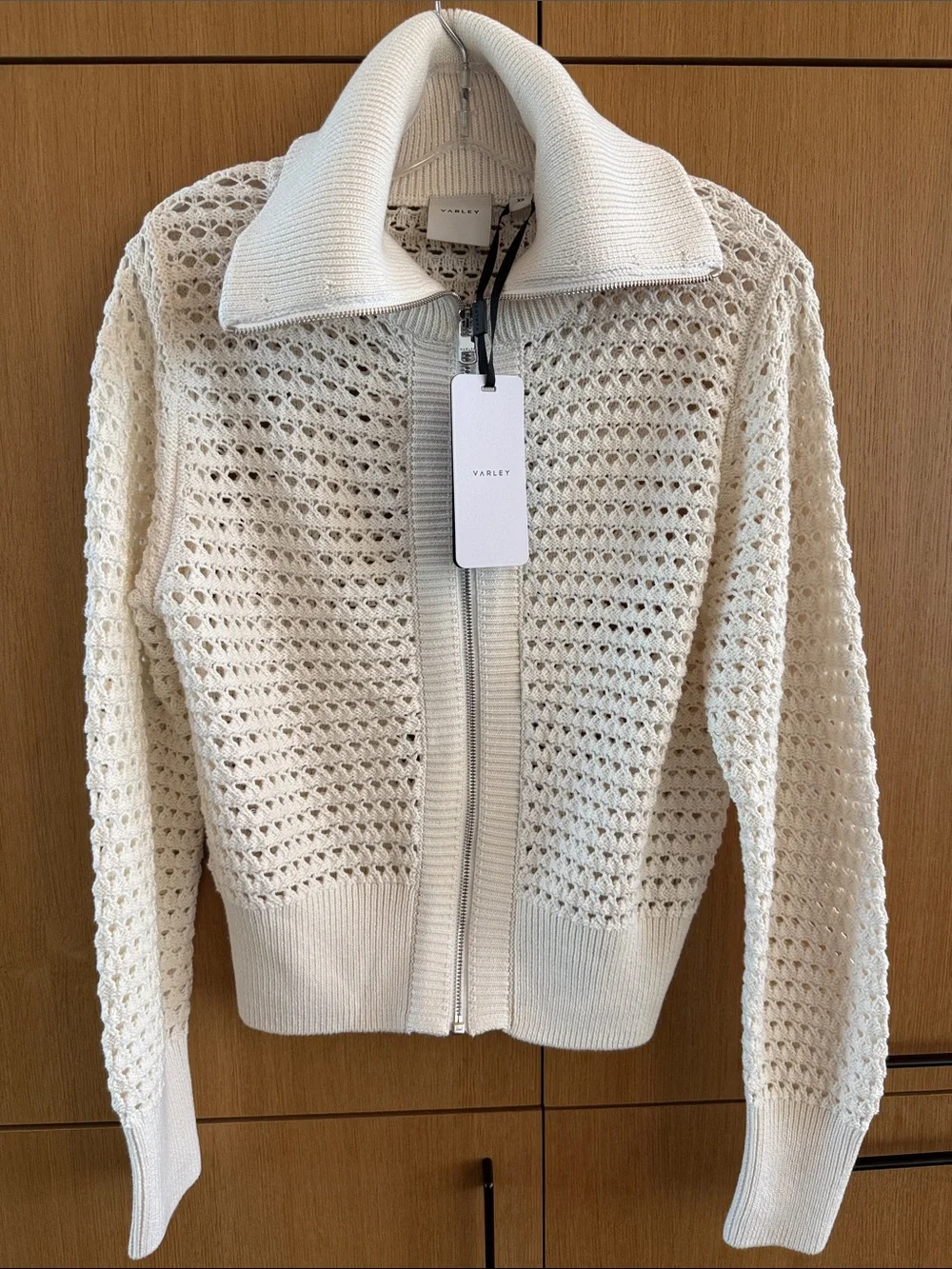 Varley Eloise white pointelle knit full-zip sweater Women’s size Xsmall - Picture 2 of 8